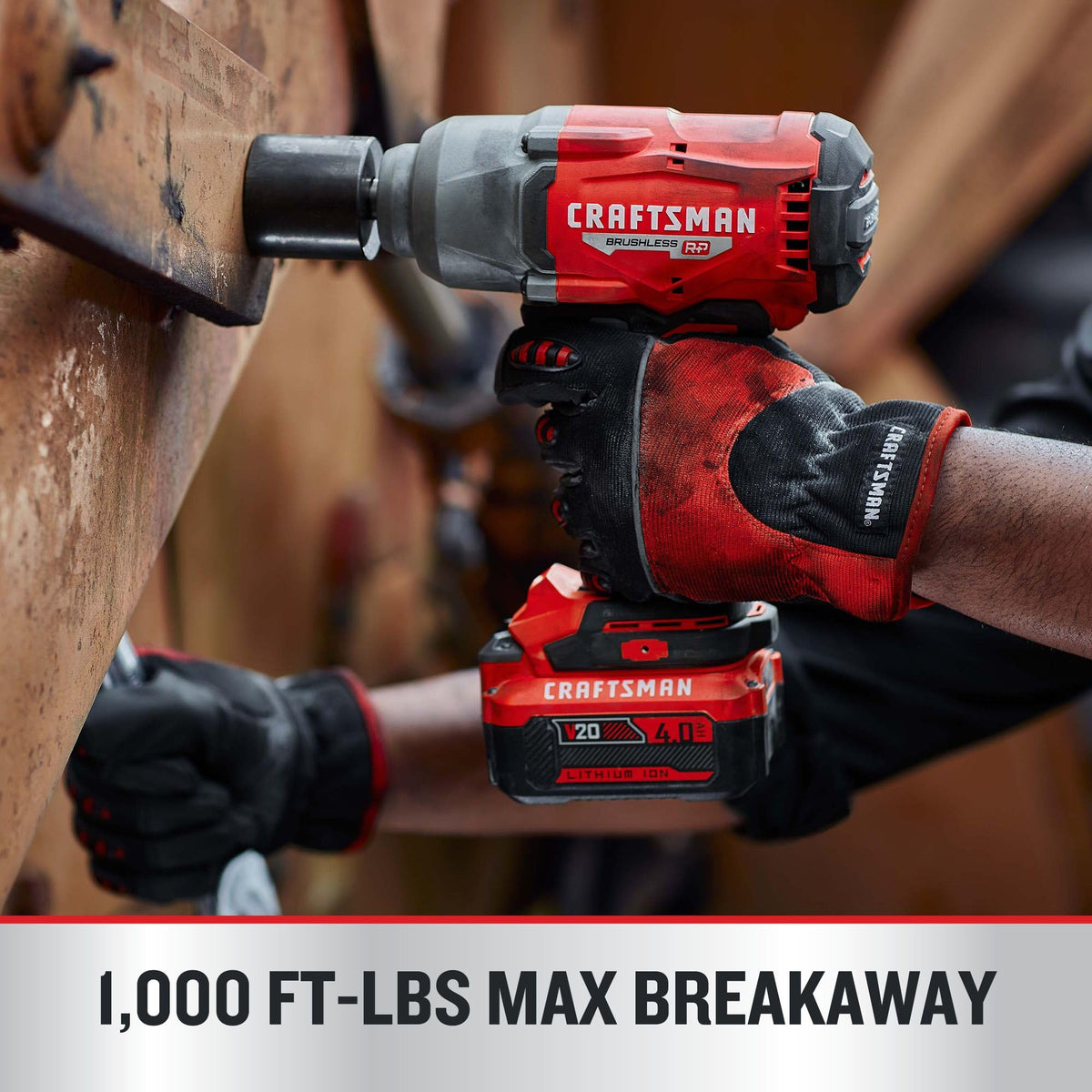 CRAFTSMAN V20 RP impact wrench with hog ring anvil for quick socket changes.