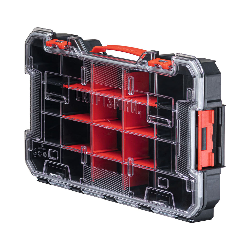 CRAFTSMAN VERSASTACK 20-compartment organizer shown open for quick small-parts access.