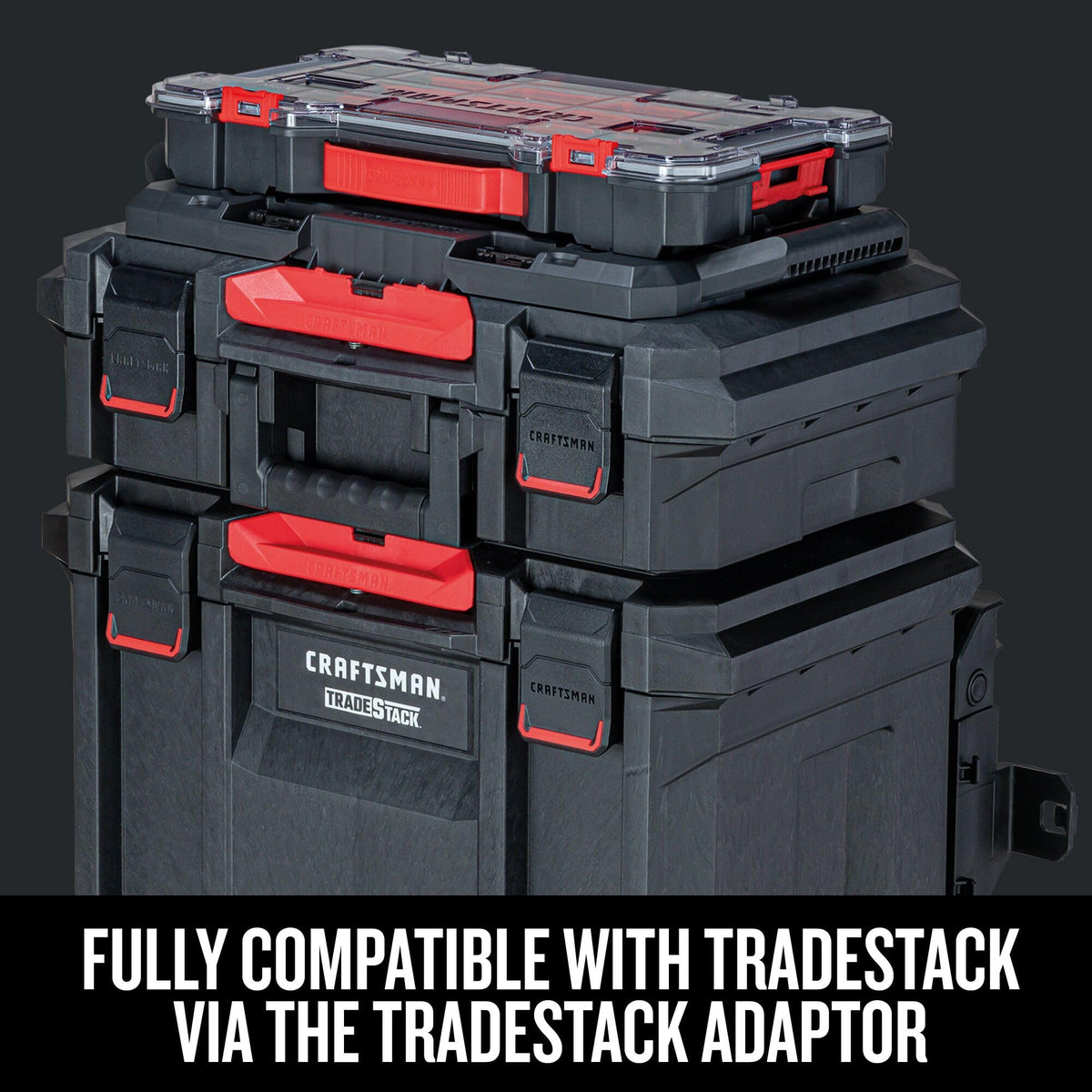 Lid design of CRAFTSMAN VERSASTACK keeps small parts contained during transport.