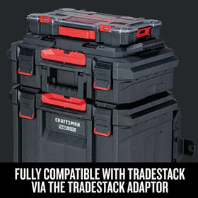 Lid design of CRAFTSMAN VERSASTACK keeps small parts contained during transport.