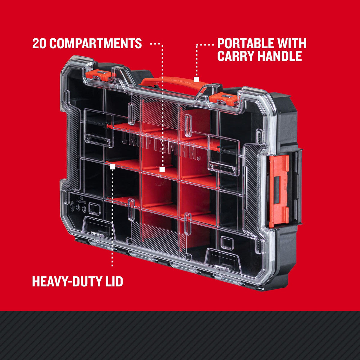 CRAFTSMAN VERSASTACK polycarbonate lid enhances durability and visibility.