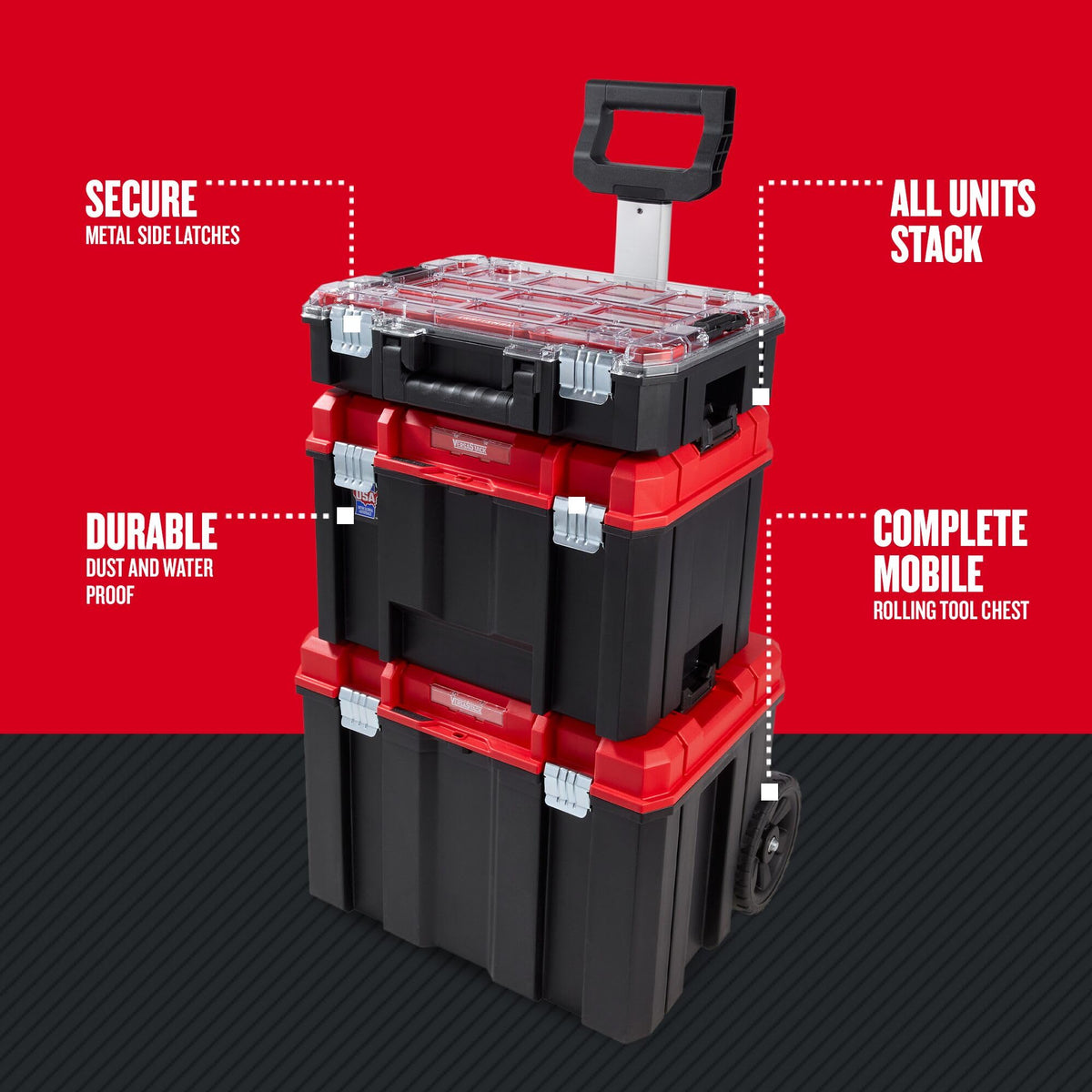CRAFTSMAN Versastack stack system supports various configurations for evolving needs.