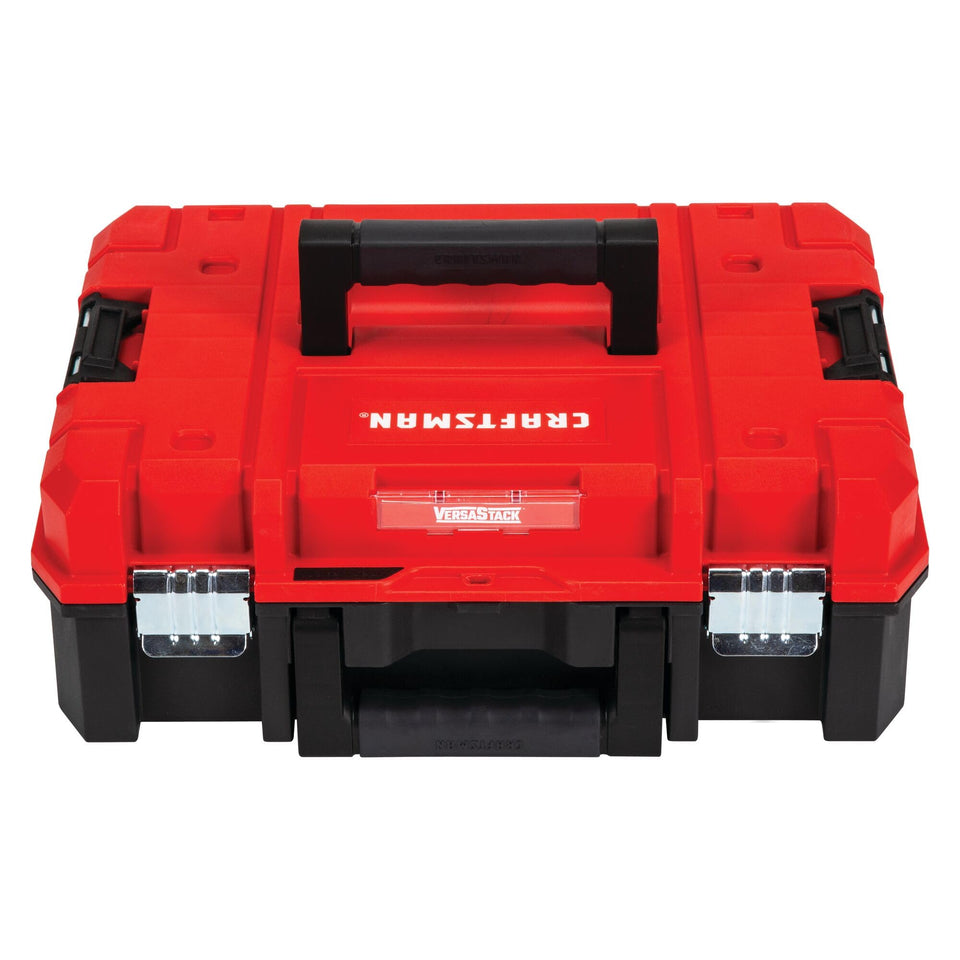Craftsman Versastack 17-inch tool box front view highlighting rugged exterior for quick access