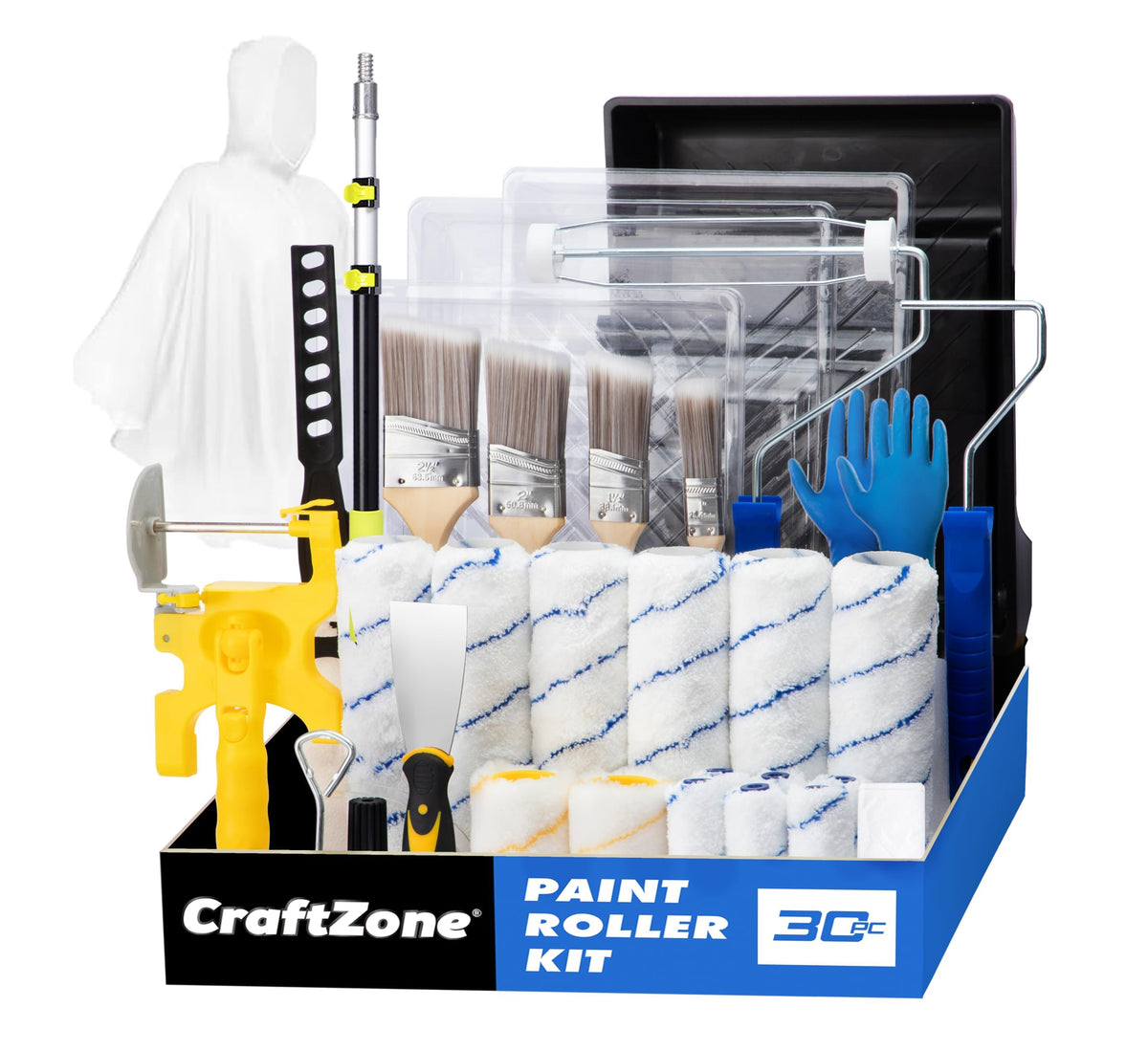Craftzone 30-piece paint roller kit with 12-inch edger roller for crisp lines.