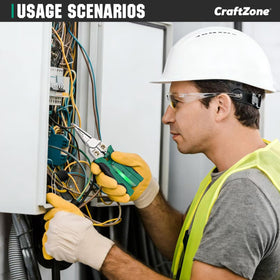 CraftZone safety feature display, voltage tester active for safer wiring work.