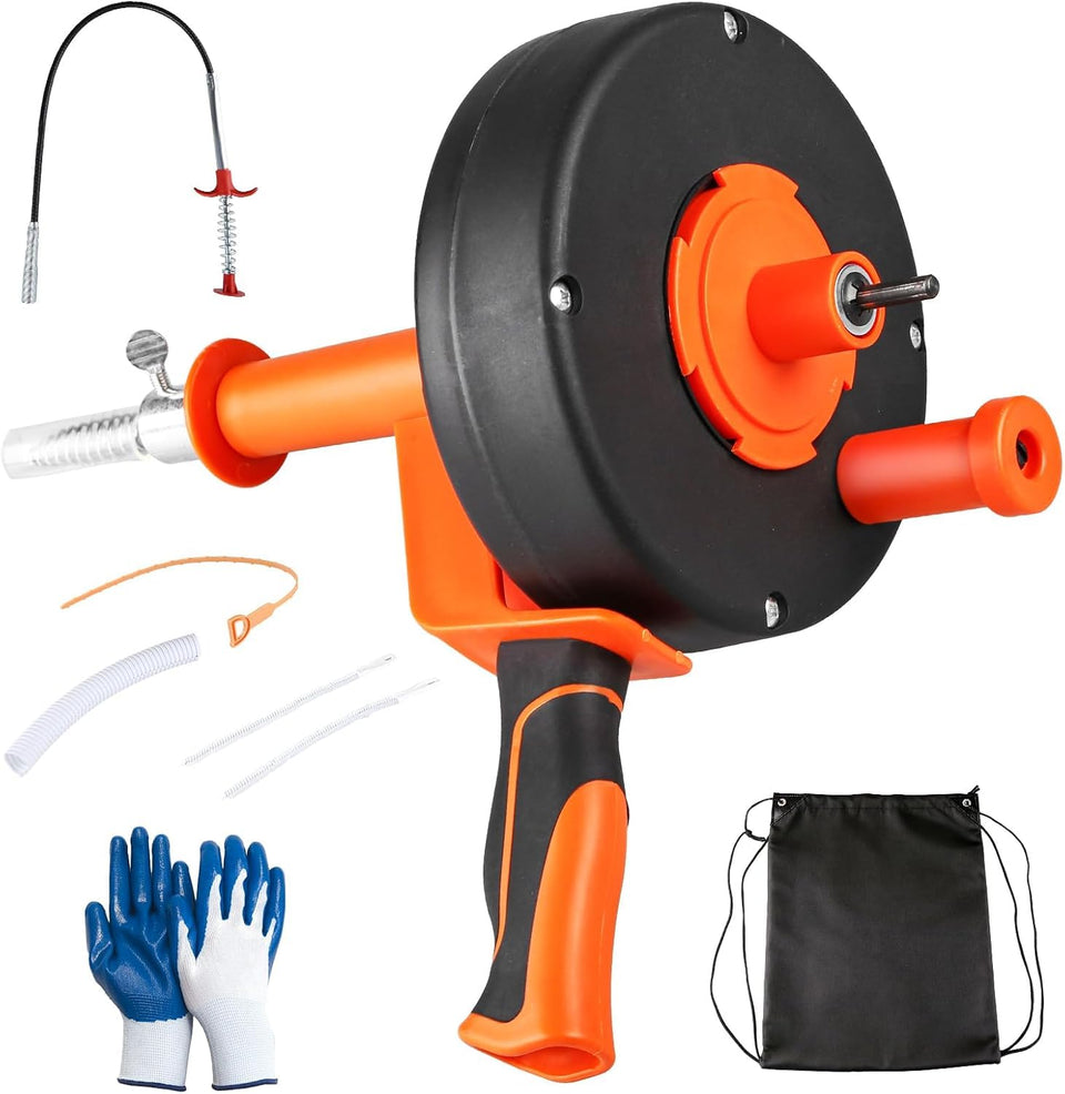 CraftZone drain auger 25ft with flexible cable clears stubborn clogs in sinks