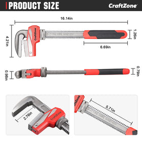 CraftZONE F-Type Pipe Wrench's hardened steel teeth deliver durable, reliable performance