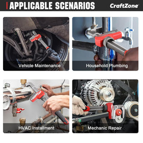 CraftZONE F-Type Pipe Wrench design provides powerful clamping for stubborn fittings