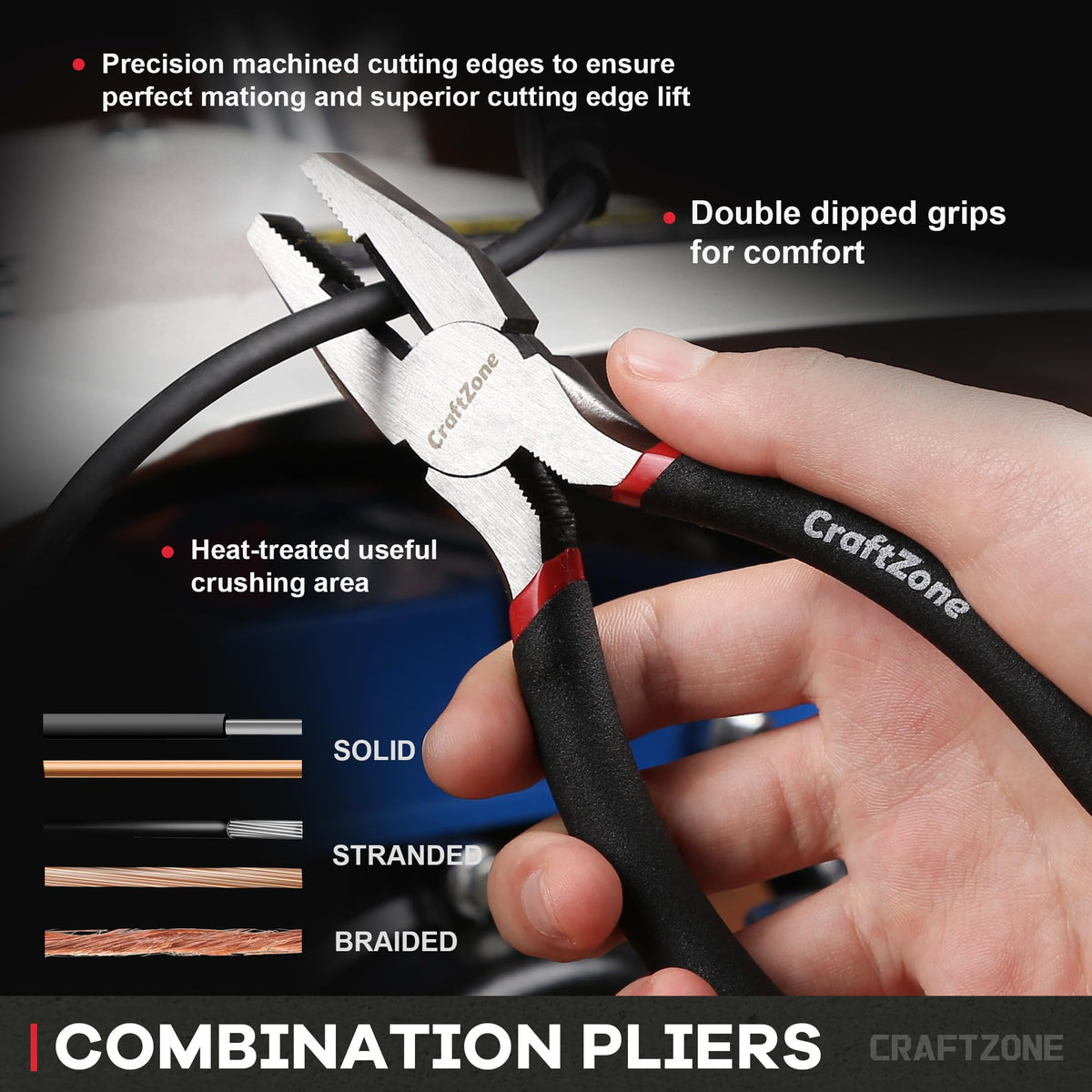 CraftZone linesman pliers for gripping and twisting wires safely