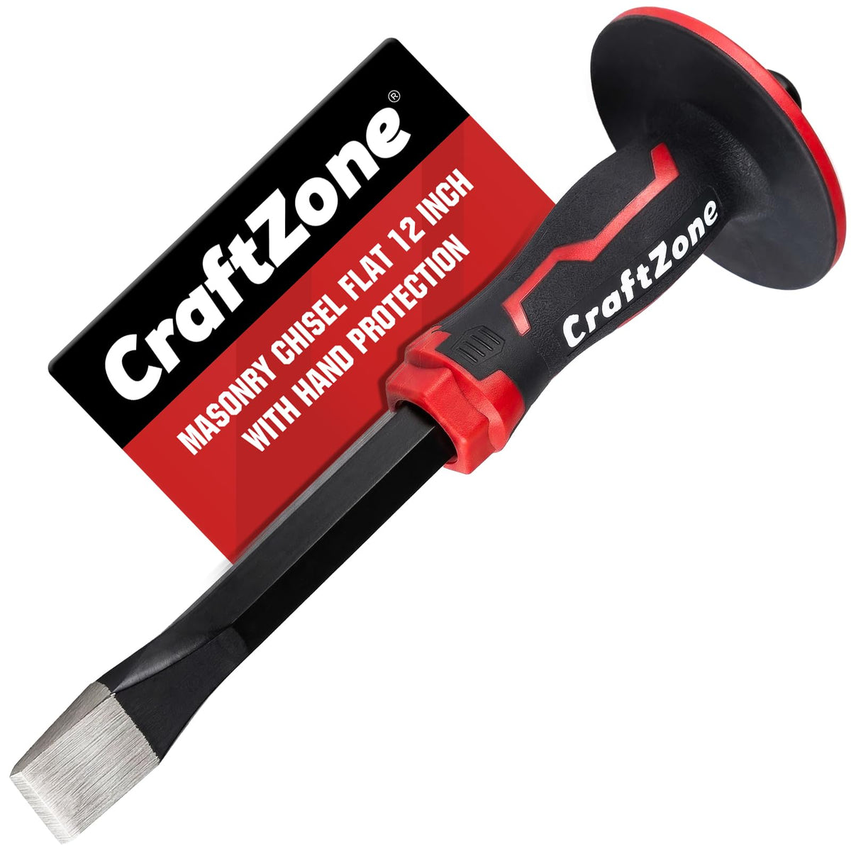 CraftZone masonry chisel 12inch extended hand guard for controlled cutting