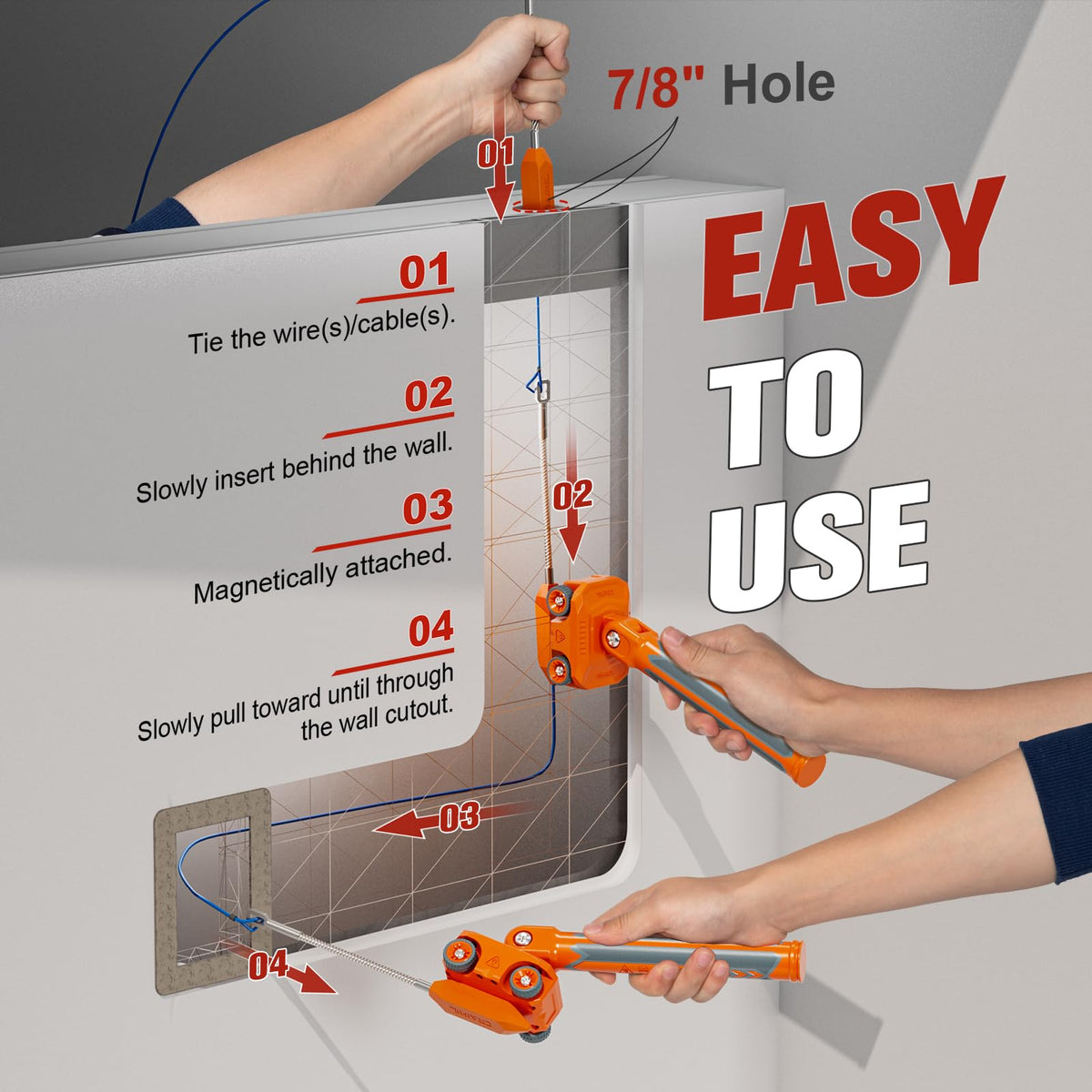 Craimil Wire Puller stainless steel leader enables secure wire attachment.