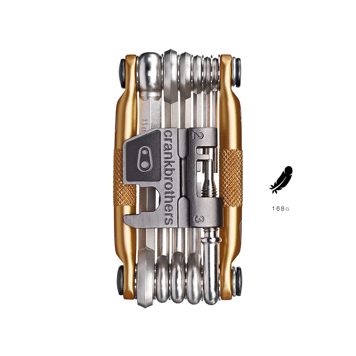Crankbrothers M17 Gold hex wrenches laid out for quick on-trail adjustments.