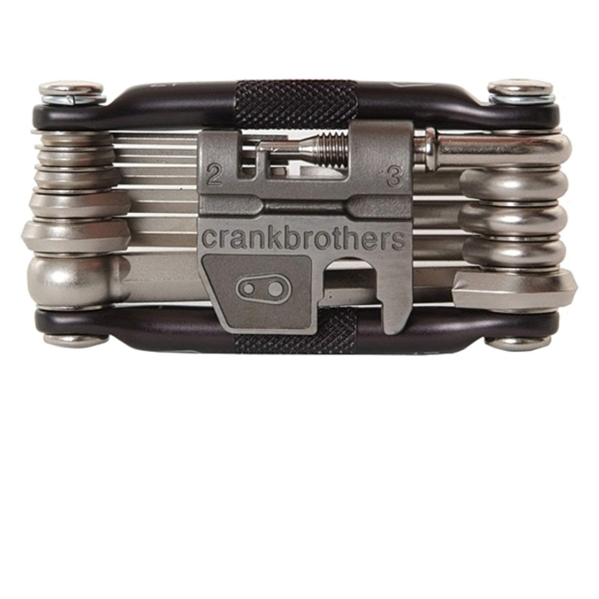 Crankbrothers M17 Nickel closeup shows compact build for on-trail repairs.