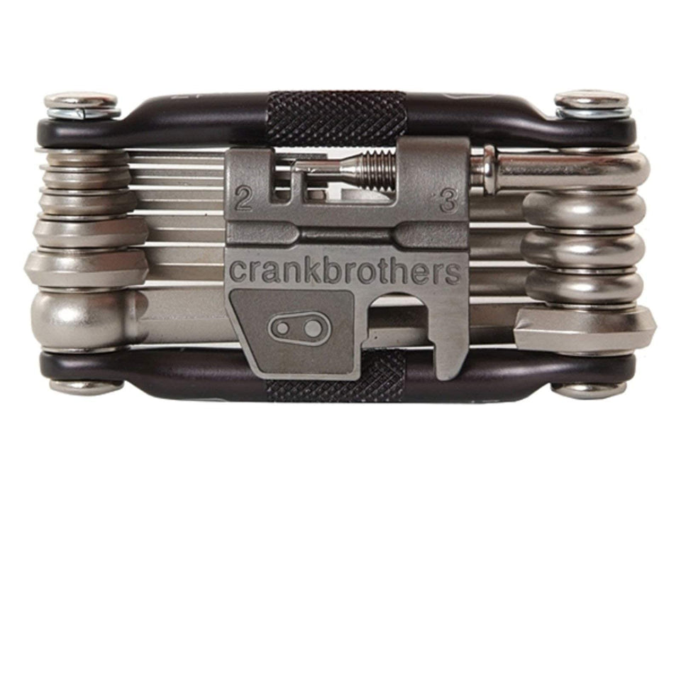 Crankbrothers M17 Nickel closeup shows compact build for on-trail repairs.