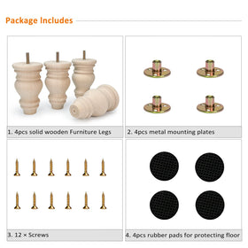Crawopft four-pack wooden feet ideal for upgrading tables, dressers, and beds.