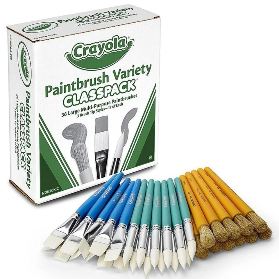 Crayola paintbrush classpack flat synthetic 12ct for broad strokes in class