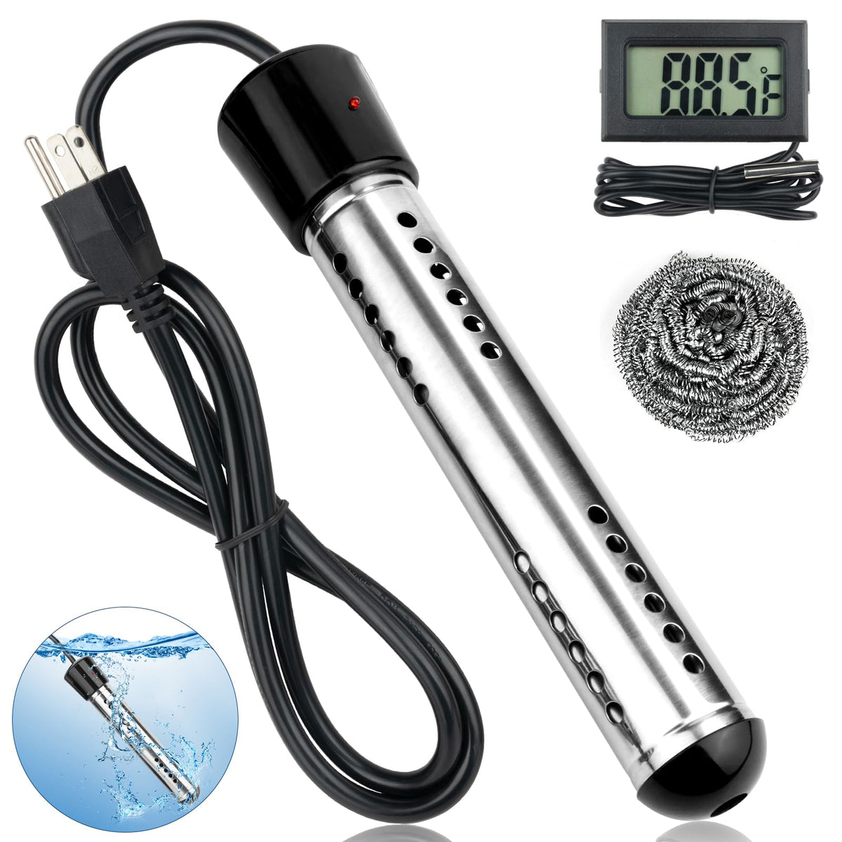 CrazyBrace immersion heater 2000W powers quick baths or camping water heating