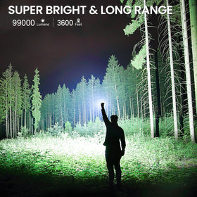 Crazybrace flashlight demonstrates a 3600 feet range for distance visibility during camping.