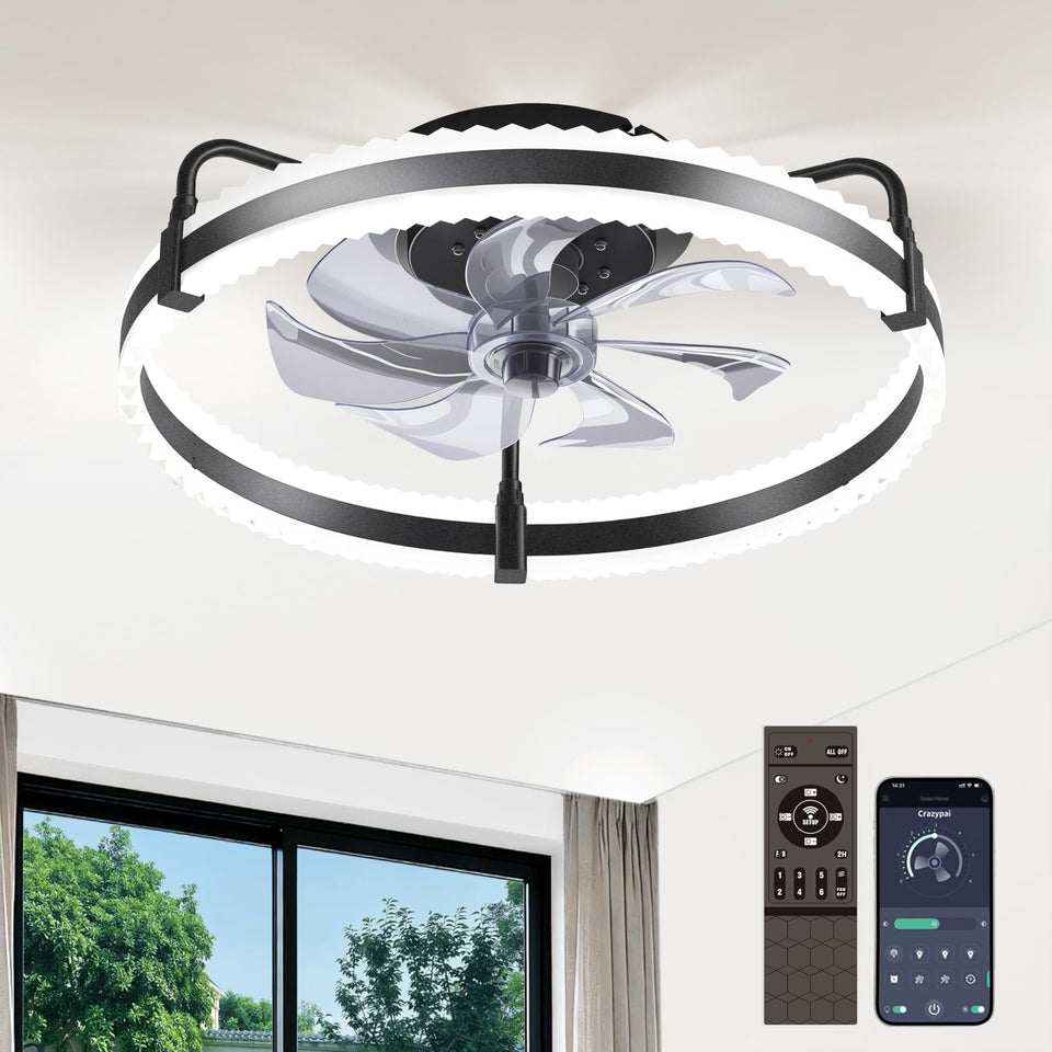 Crazypai 20-inch ceiling fan with lights for living rooms.