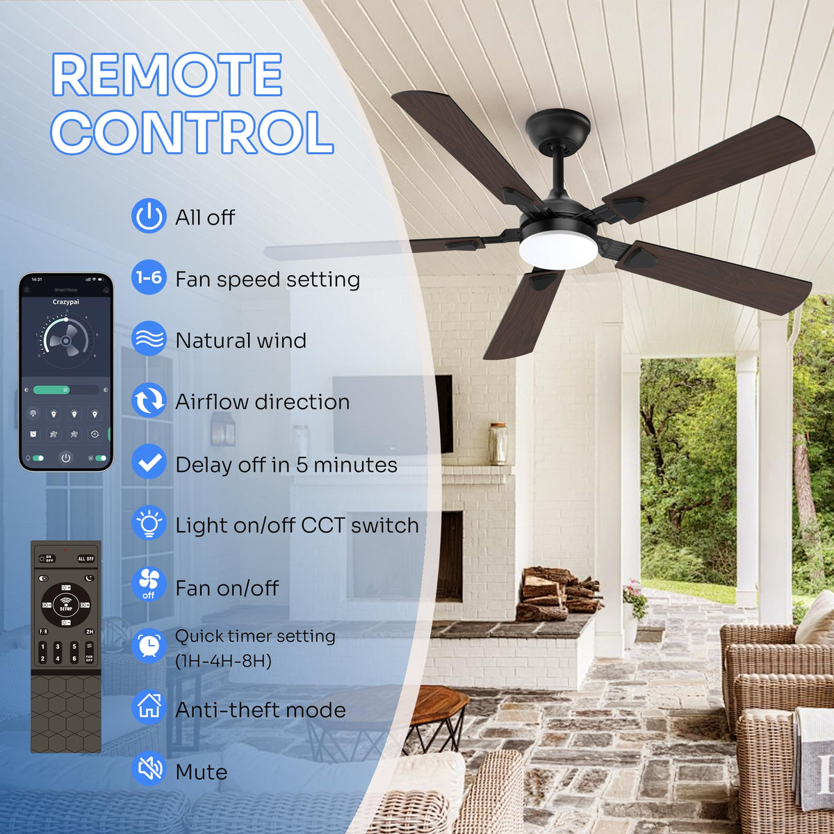 Crazypai remote control for speed, light, and timer adjustments