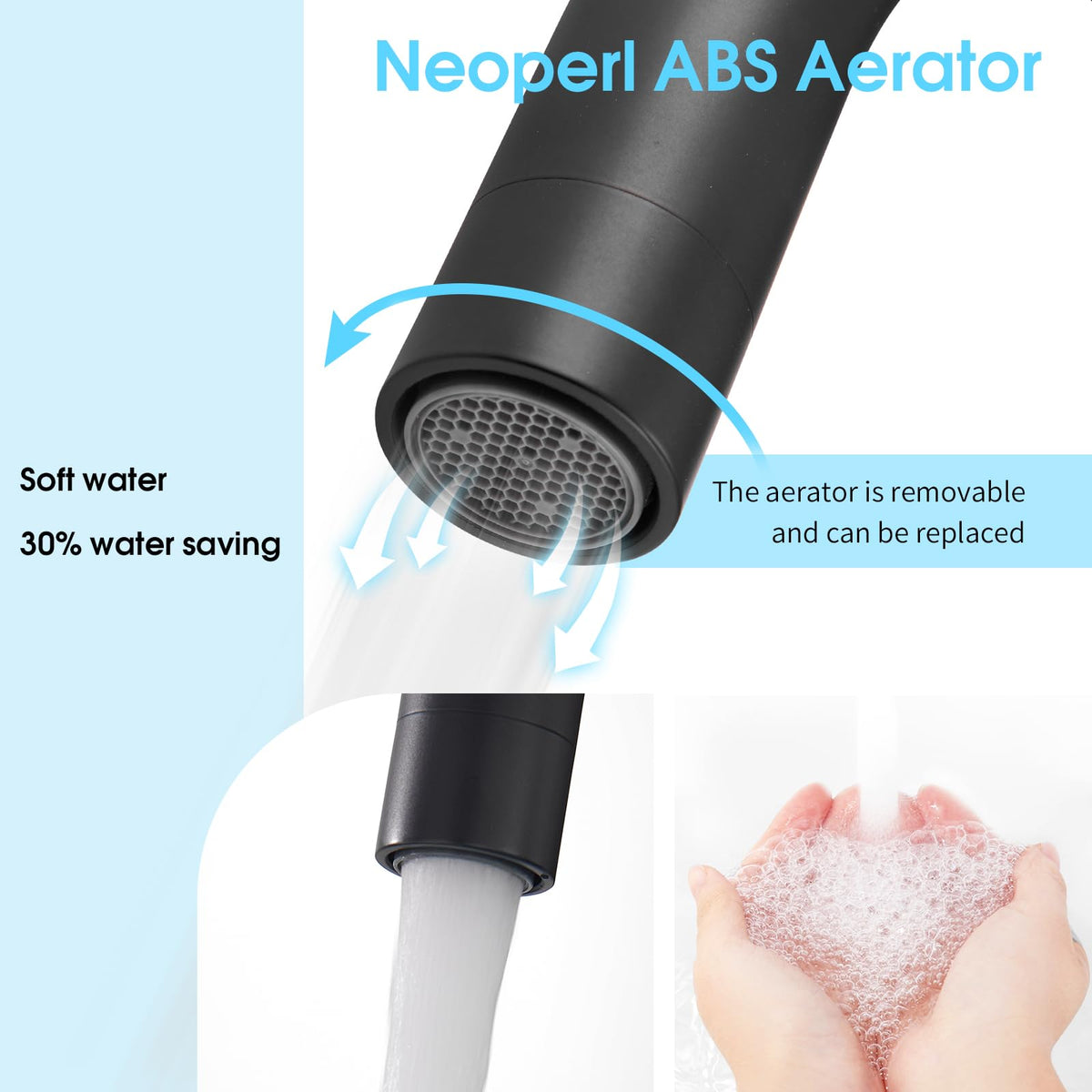 CREA 360-degree swivel spout enables easy cleaning and wide reach.