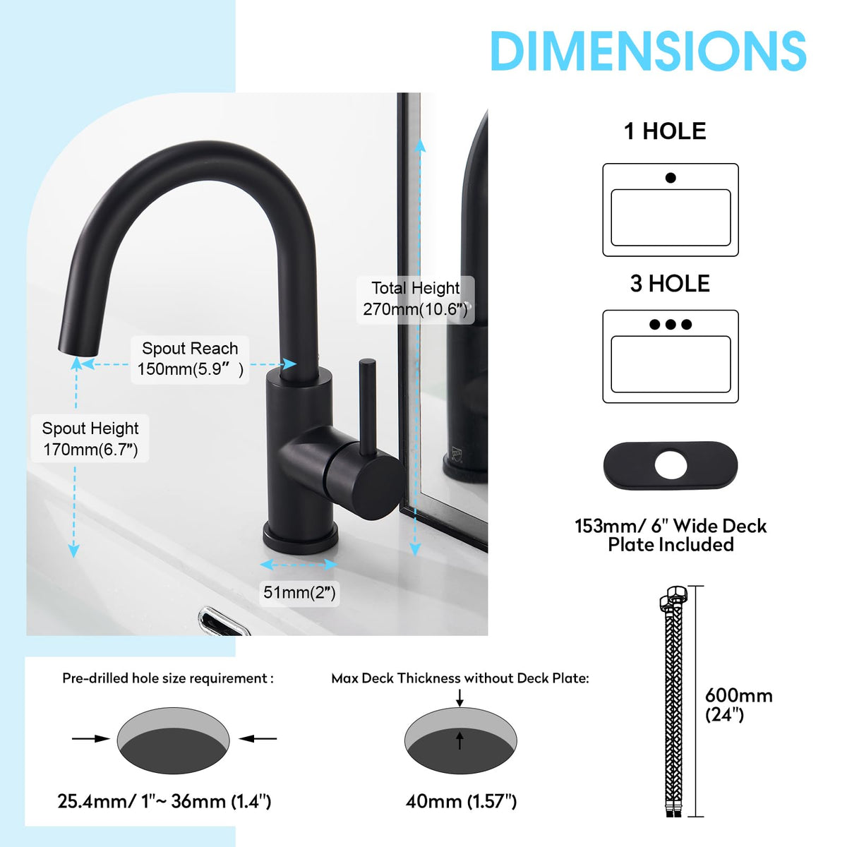 CREA 360-swivel and 3/8-inch connections support flexible installation.