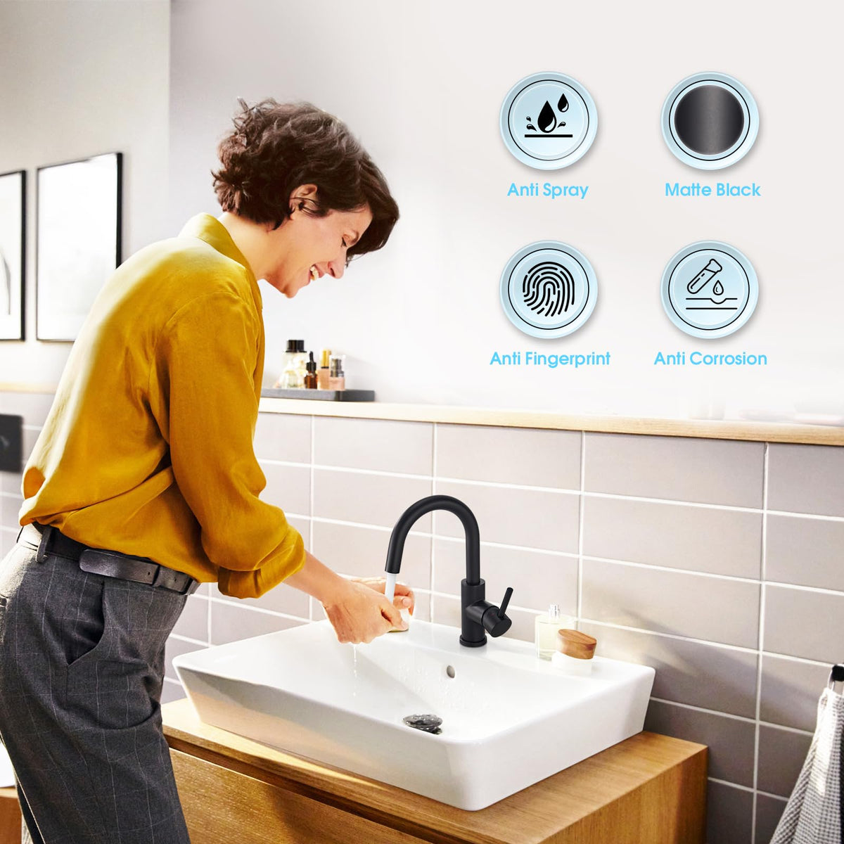 CREA single-handle hot-and-cold control for precise water temperature.