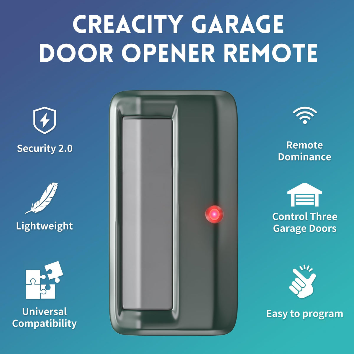CreaCity green remote close-up showing simple pairing and use.