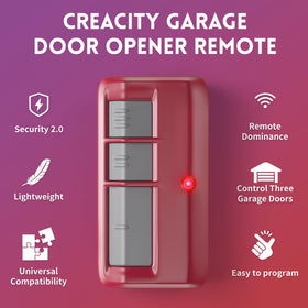 CreaCity three-button remote, universal compatibility for LiftMaster, Chamberlain, Craftsman.