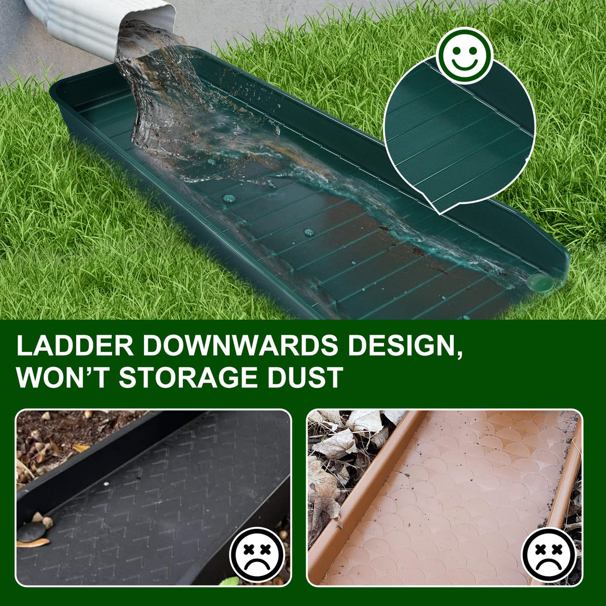 Creative.C splash block with ladder design prevents standing water.