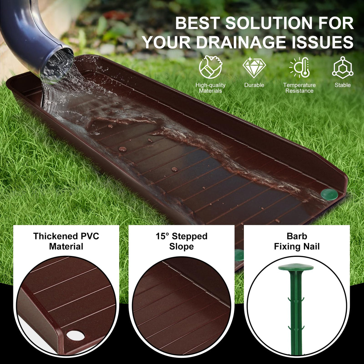 Creative.C water flow ripple and 15-degree slope guiding drainage away from foundation.