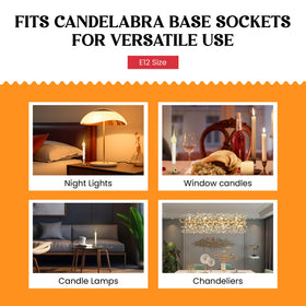 Creative Hobbies bulb with E12 base fits chandeliers and night lights.