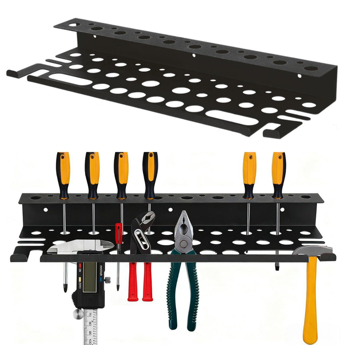 CRELYSTER metal screwdriver organizer mounted on a wall keeps tools visible and accessible.