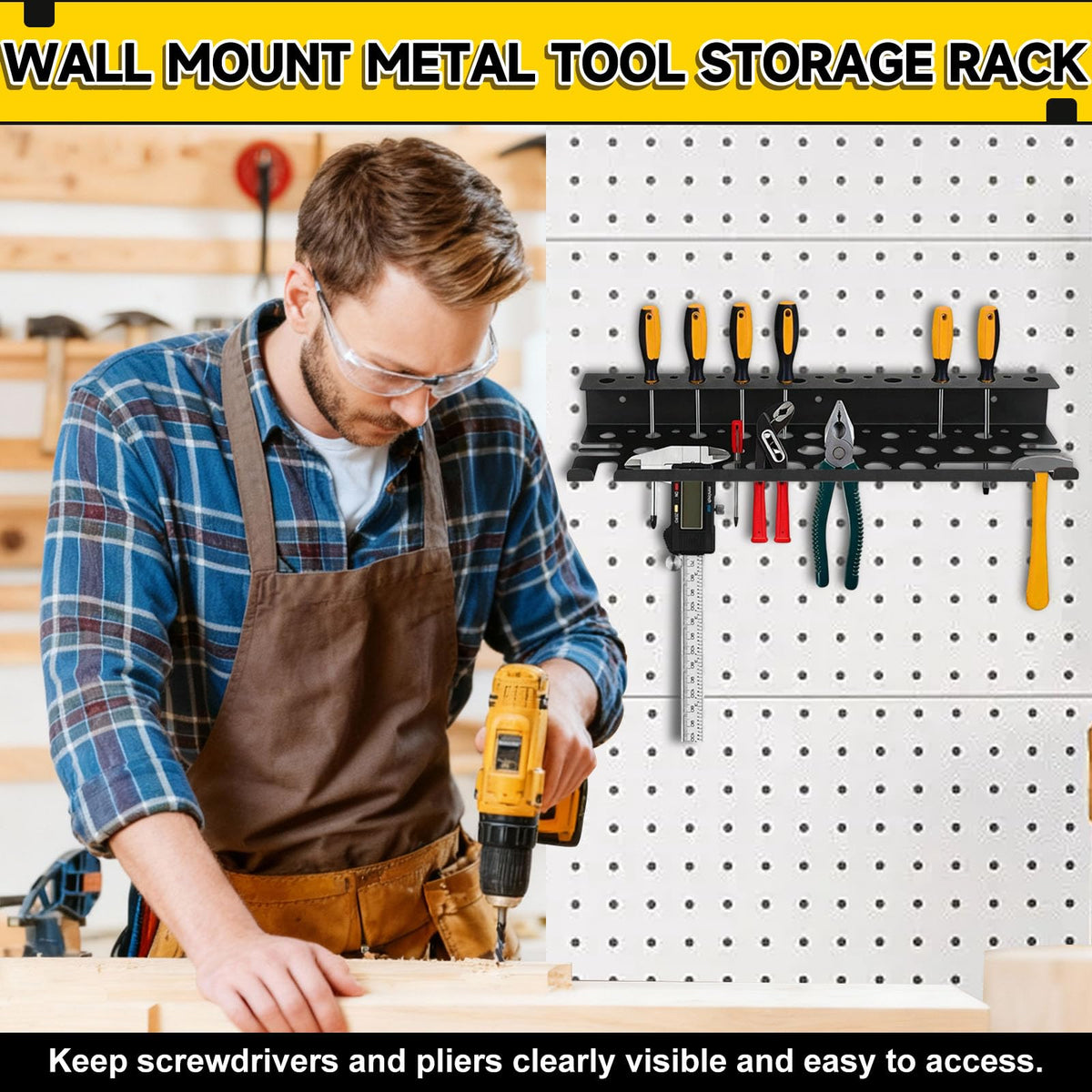 CRELYSTER wall-mounted design saves floor space in the garage or workshop.