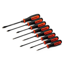 Crescent 8pc diamond-tip dual-material screwdriver set with ergonomic handle for comfort.