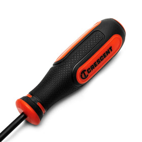Crescent dual-material handle offers comfortable control during extended use.