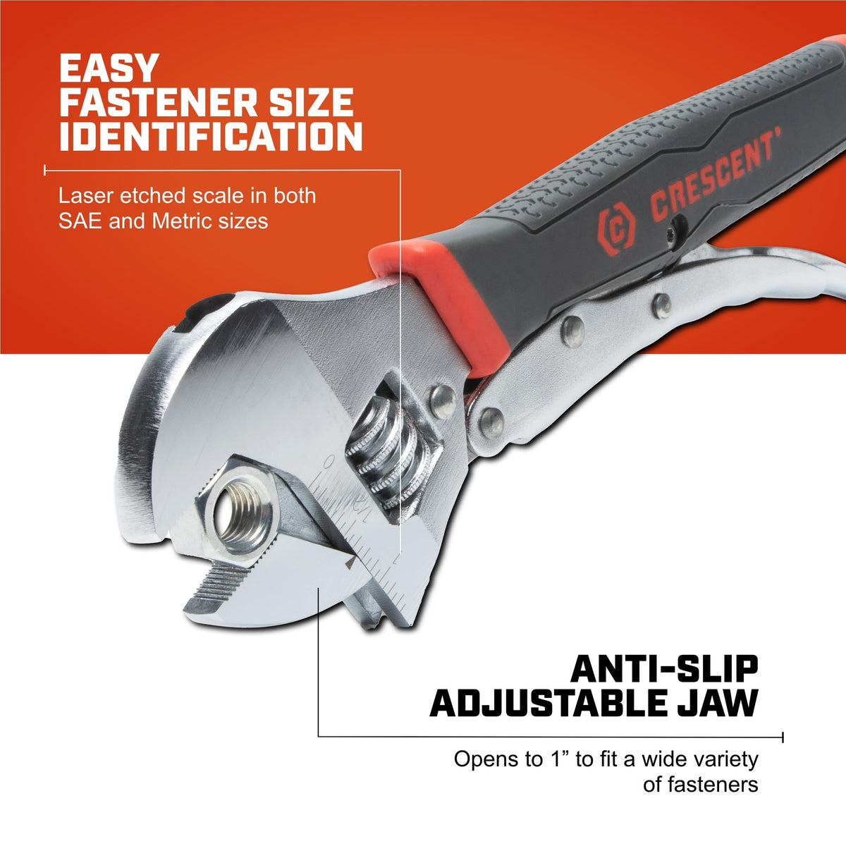 Crescent ACL10VS features laser-etched SAE and Metric scales for quick sizing.