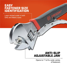 Crescent ACL10VS features laser-etched SAE and Metric scales for quick sizing.
