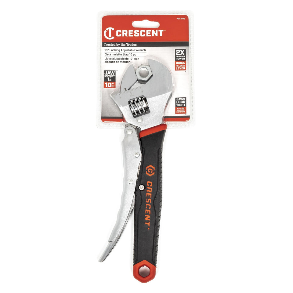 Crescent ACL10VS locking wrench with closed jaw, secure grip on rounded fasteners.