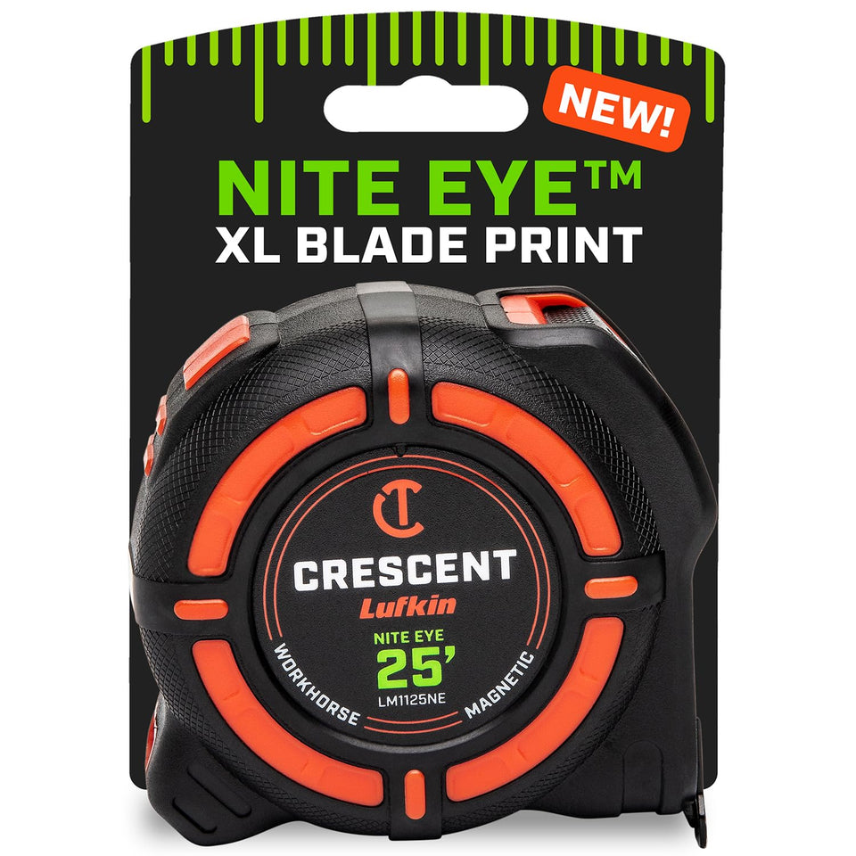 Crescent Lufkin WORKHORSE NITE EYE blade close-up showing XL markings for visibility