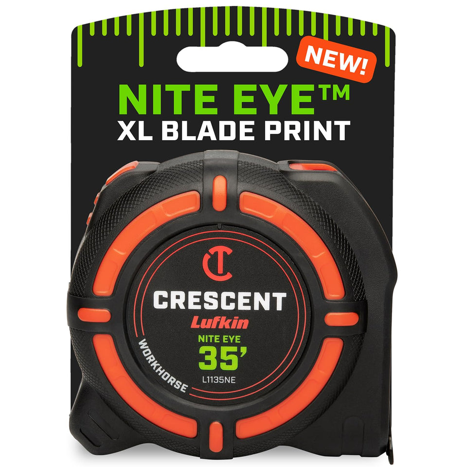 Crescent Lufkin WORKHORSE NITE EYE blade visible in low light for quick measurements