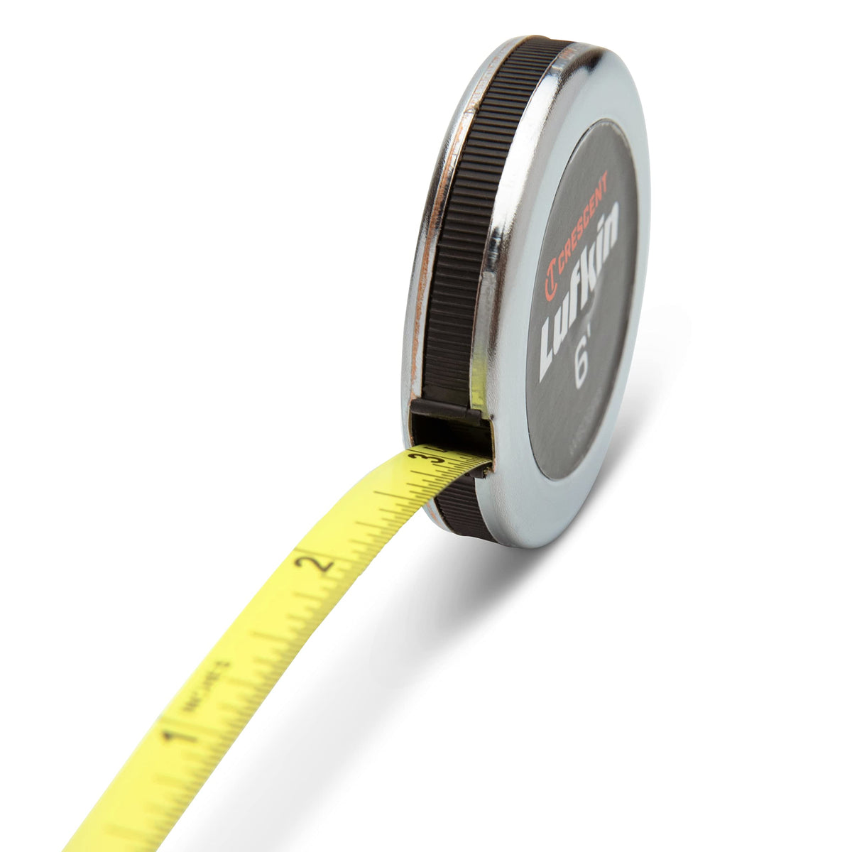 Crescent Lufkin executive diameter pocket tape case with polished chrome finish for durable carry.