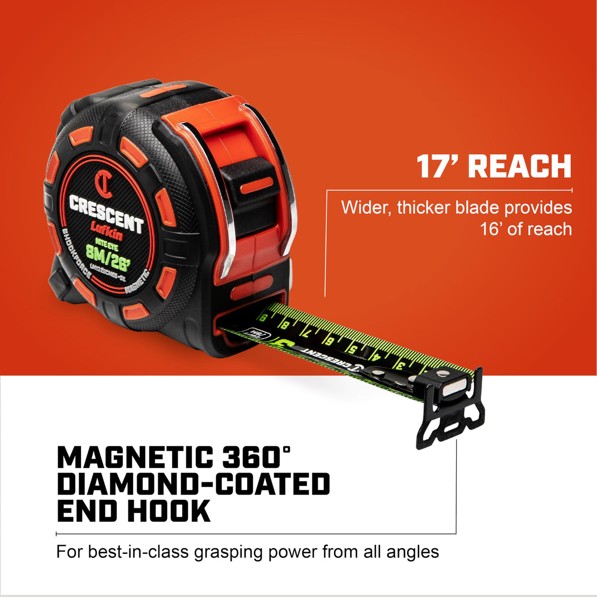 Crescent Lufkin magnetic end hook secures measurements from any angle