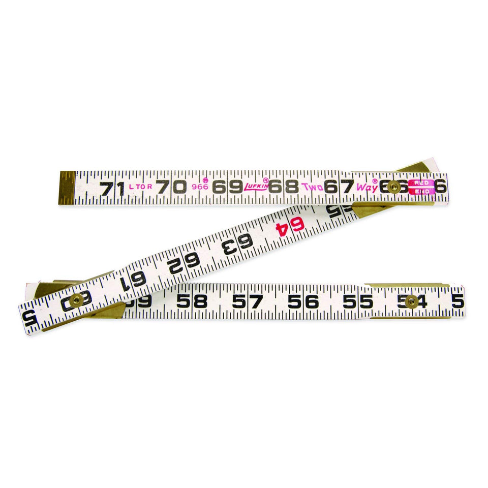 Crescent Lufkin 2-way red-end wood rule for dual-direction measurements in woodworking.