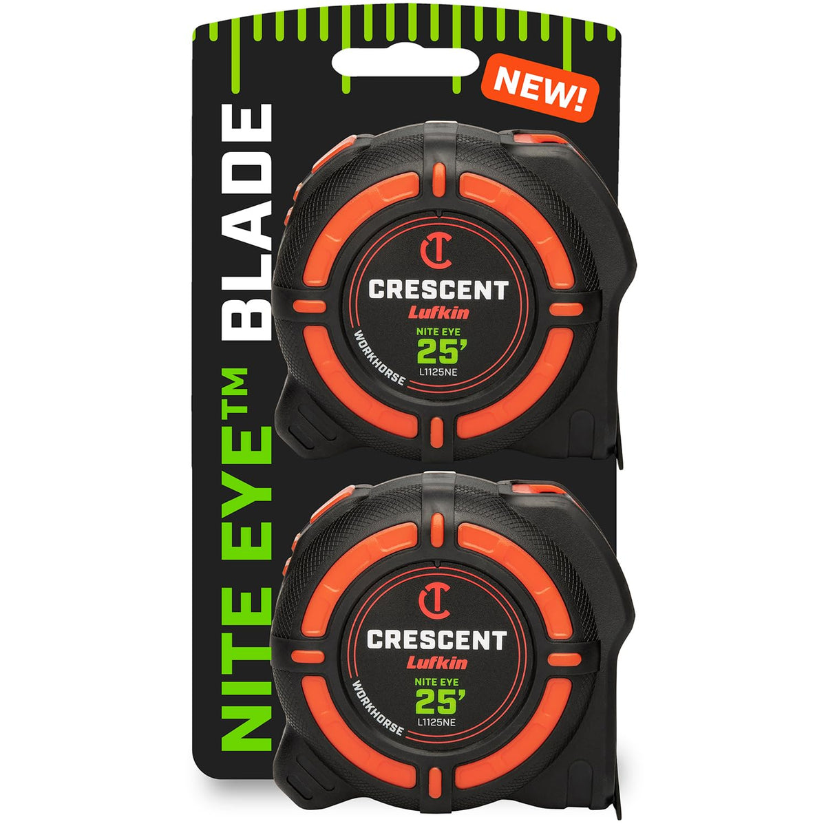 Crescent Lufkin Workhorse Nite Eye blade with high-contrast markings for quick readings.