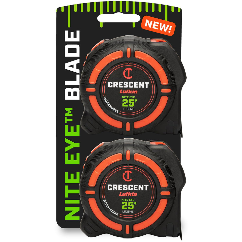 Crescent Lufkin Workhorse Nite Eye blade with high-contrast markings for quick readings.