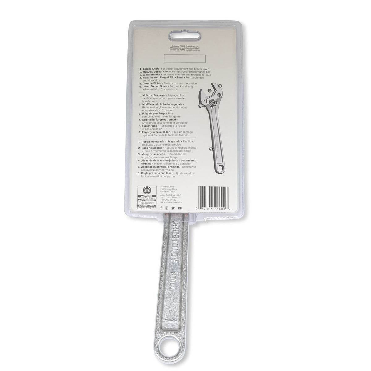 Carded Crescent wrench packaging keeps tool protected on shelf