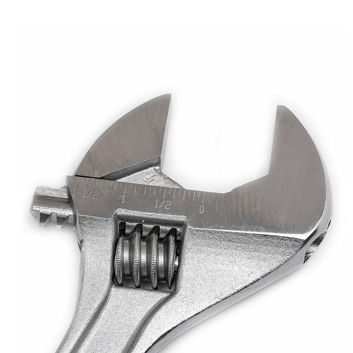 Crescent wrench showing hex jaw design to reduce slippage during tightening