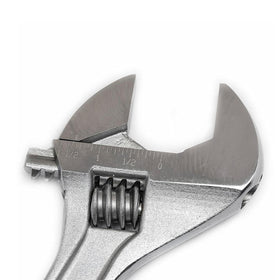 Crescent wrench showing hex jaw design to reduce slippage during tightening
