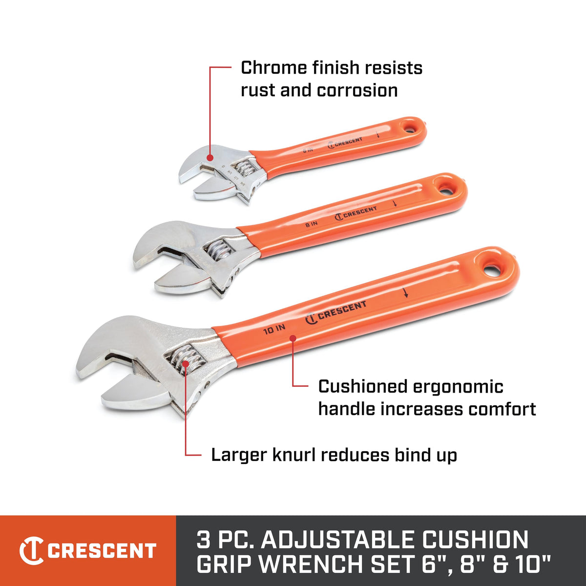 Crescent 8-inch cushion grip wrench, ergonomic leverage for stubborn fasteners.